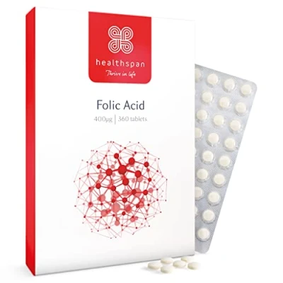 Image of Healthspan Folic Acid 400μg 360 Tablets Women&#039;s Health Vitamin B9 High Strength Formulation Early Pregnancy Planning to Conceive Vegan