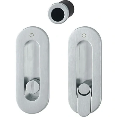 Image of Hoppe 3207285 Sliding Door Handle Set M472 Screwed Covered Toilet, Chrome matt