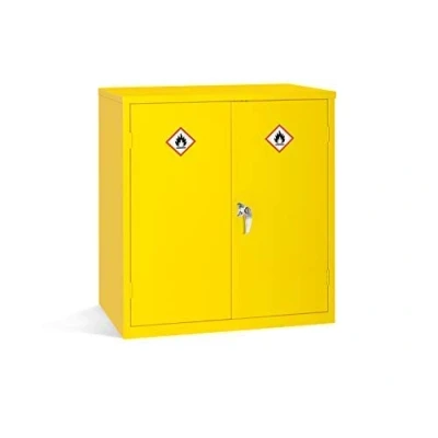 Image of Salus Pro Dangerous Substance Cabinet Fireproof Chemical Storage Metal Cupboard 1 Shelf Hi Vis Yellow 1000mm High x 915mm Wide 457mm Deep (30 Litre)