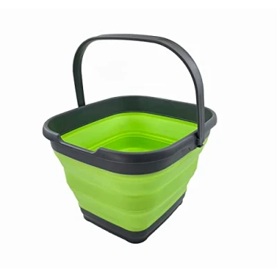 Image of SAMMART 10L Collapsible Rectangular Handy Basket/Bucket (Grey/Grass Green)