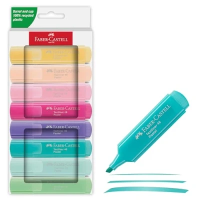 Image of Faber Castell 254658 Highlighter Set 46, 8 Pastel Highlighters with Durable Chisel Tip, Line Width 1 5 mm, Refillable