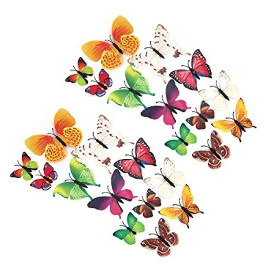 Image of Shiwaki 24pcs 3D simulation three dimensional butterfly magnet wall sticker decoration refrigerator home decoration(Colorful)