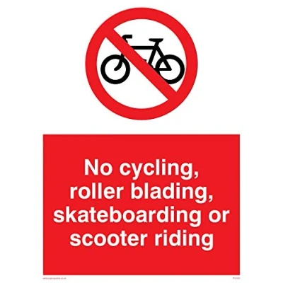 Image of Viking Signs PV5355 A5P 1M &quot;No Cycling, Roller Blading, Skateboarding Or Scooter Riding&quot; Sign, 1 mm Semi Rigid Plastic, 200 H x 150 W