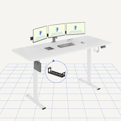 Image of FLEXISPOT Electric Standing Desk 200x80cm Sit Stand Table Height Adjustable with Hook for Home Office, White