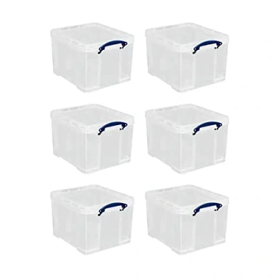 Image of Really Useful 35 Litre Plastic Storage Box, Clear, Pack of 6 boxes, MEGA DEAL