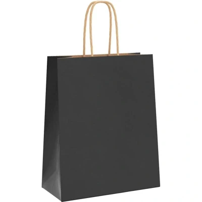 Image of vidaXL Paper Bags 250 pcs with Handles Black 18x8x22 cm