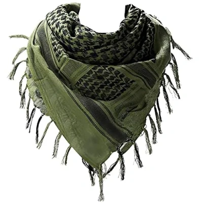 Image of Soft Cotton Shemagh Scarf Arab Sun Hat Combat Desert Keffiyeh SAS Army Tactical Military Head Neck Wrap mask (Olive Black)
