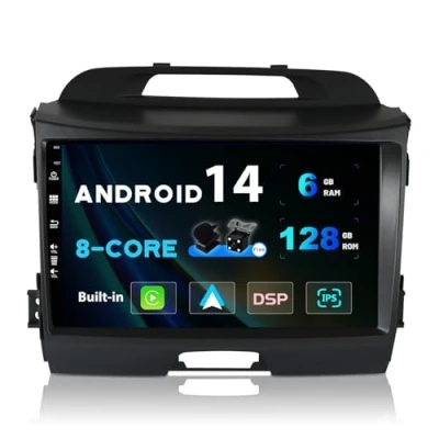 Image of SXAUTO 6G+128G Android 14 IPS Car Stereo For Kia Sportage (2010 2015) Wireless CarPlay/Android Auto/DSP Camera + MIC 9 Inch 2 Din DAB Steering Wheel 4G WiFi Fast boot 360 AHD GPS BT