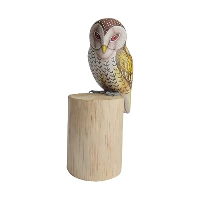 Image of Brave Wings Hand Carved Wooden Garden Bird The Barn Owl Friend of Robin Red Breast Wood Ornament Sculpture Figurine Statue Unique Table Decoration Home Decor Gift for Christmas 3524
