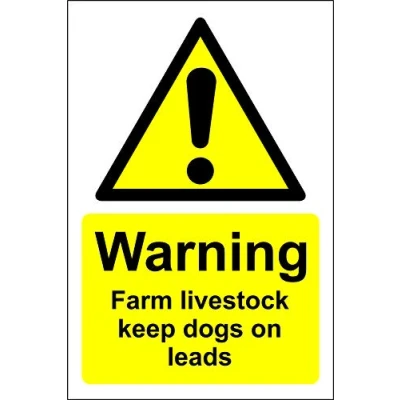 Image of Warning farm livestock keep dogs on leads safety sign 1.2mm Rigid plastic 300mm x 200mm