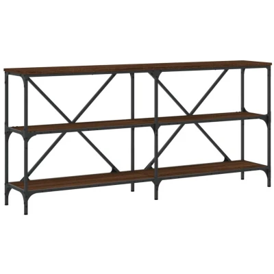 Image of vidaXL Engineered Wood and Iron Console Table Brown Oak Modern Design Hallway with Sturdy Frame Adequate Storage Space