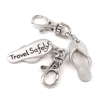 Image of Travel Clip on flip Flop Design Metal Bag Charm with Safely Message