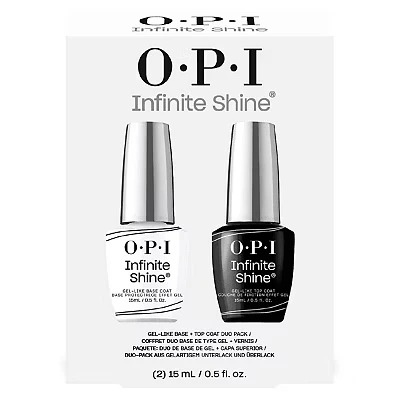 Image of OPI Nail Polish, Infinite Shine Long wear System, 2nd Step, Gel Like Varnish with no UV lamp needed, Base Coat &amp; Top Duo Pack, 2x 15ml