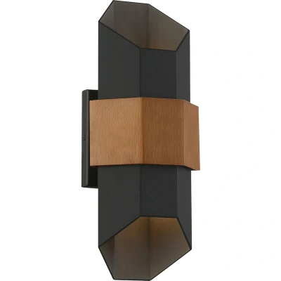 Image of Quoizel Chasm Outdoor Up Down Wall Lamp Matte Black (with painted wood effect strap), 3000K, IP44