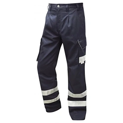 Image of Leo Workwear Ilfracombe Cargo Style Reflective Poly/Cotton Trouser Navy 34T
