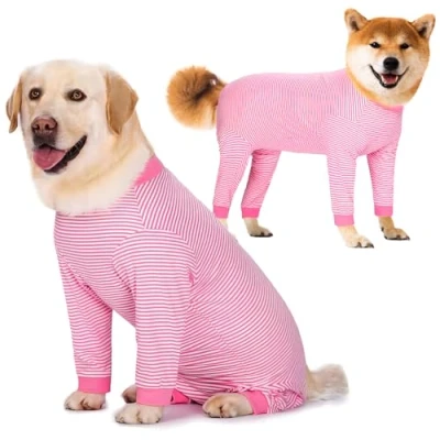 Image of Yeapeeto Dog Onesie Surgery Recovery Suit for Large Medium Bodysuit Dogs Pajamas PJS Full Body Shedding, Allergy, Anti Licking, Wound Protection, Cone Alternative (2XL, Pink)
