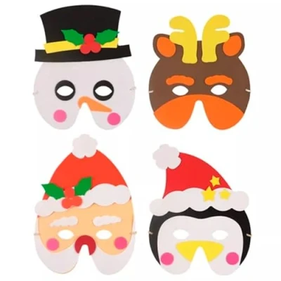 Image of Foam Christmas Face Masks Holiday Dress Up Snowman, Reindeer, Santa &amp; Penguin Designs Xmas Parties Festive Play