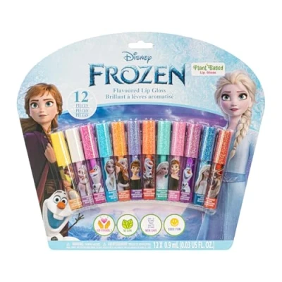 Image of Disney Frozen 12 Piece Plant Based Lip Gloss, Girls Party Favors, First Makeup Set for Girl, Perfect Parties, Sleepovers, and Birthday Gifts, Elsa Anna, Ages 3+, by Townley Girl