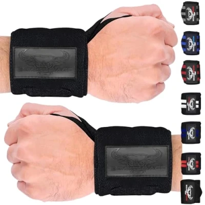 Image of BEAST RAGE Weight Lifting Straps Wrist Wraps Fitness Padded Cotton Support Gel Advanced Grips Dumbbell Bar Heavy Duty Gym Bodybuilding Power Deadlift Barbells (Full Black Wraps)