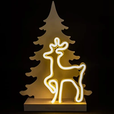 Image of SHATCHI Wooden Christmas Decoration Pre Lit LED Silhouette Nativity Scene Ornament Table Window Battery Operated, White, 40Cm