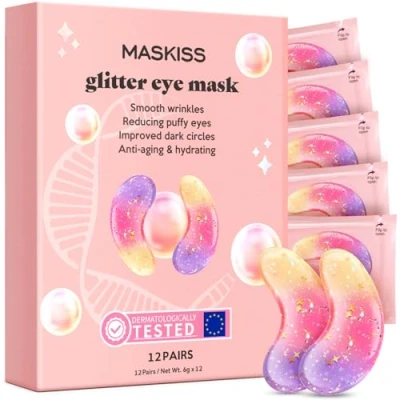 Image of Under Eye Patches (12 Pairs) New Tri color Glitter Gel Pads for Dark Circles Puffy Eyes,Under Bags,Wrinkles Removal, Natural Collagen Self Care Mask Skincare Women Teen