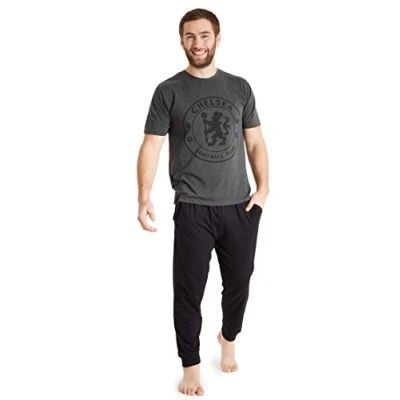 Image of Chelsea F.C. Mens Pyjamas Set, Cotton Pjs, Official Football Gifts for Men (M, Grey)