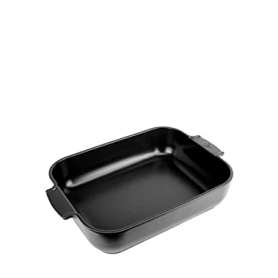 Image of PEUGEOT Rectangular Ceramic Baking Dish 40 cm (including handles) x 25.7 7.5 Capacity: 5.2 L 8 10 Servings Year Guarantee Made In France Satin Black Colour