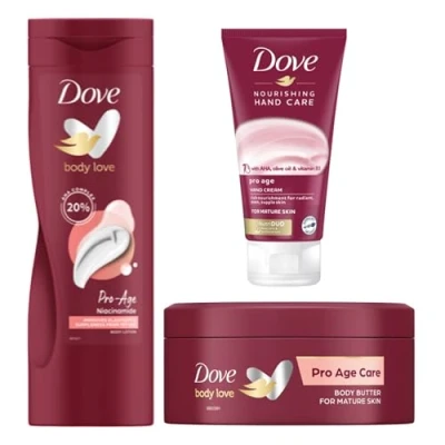 Image of Dove Body Love Pro Age Lotion 400 ml + Nourishing Care moisturiser 250 &amp; Hand Cream 75ml