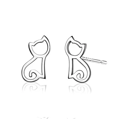 Image of Belons 925 Sterling Silver Cubic Zirconia Cute Little Cat Stud Earrings for Girls Kids