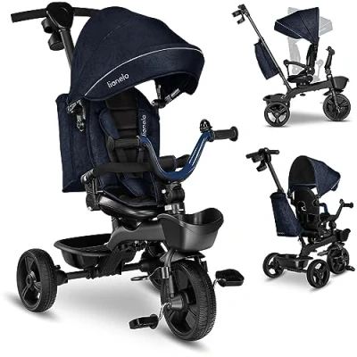 Image of LIONELO Kori 2in1 Pushchair Three wheeler for Kids from 18 months to 5 years up 25 kg Tricycle/Stroller Bike with Parent steering control, 360 deg swivel seat Harness Canopy Bucket Bag Cup Holder