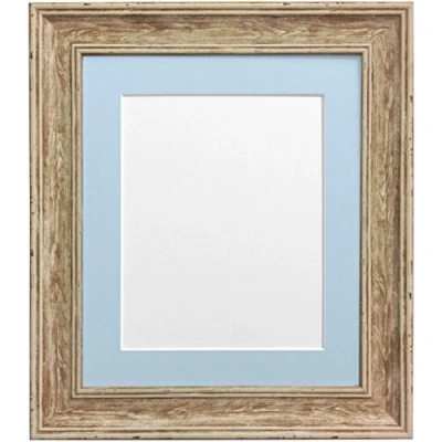 Image of FRAMES BY POST Scandi Distressed Wood Picture Photo Frame with Blue Mount A2 Image Size A3
