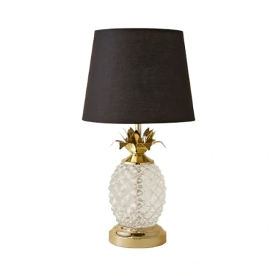 Image of MiniSun Modern Gold &amp; Clear Glass Pineapple Touch Table Lamp with a Black Shade