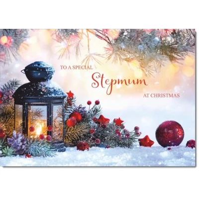 Image of doodlecards Stepmum Christmas Card Festive Lamp Medium Size for with Plain Envelope