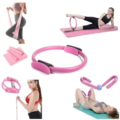 Image of 4PC PRO Pilates KIT Circle, YOGA Band, THIGH TRIMMER, Kit, BODY Waist &amp; Ab Shaper Sit Up Pull ROPE (4 PC Kit)