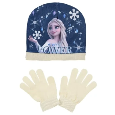 Image of Disney Frozen Beanie Hat &amp; Glove Set Elsa Winter Accessory (Cream, 4 7 Years)