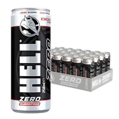 Image of HELL Energy Drink Zero Sugar Free 24 x 250ml Cans Multipack 32mg/100ml Caffeine Contains Vitamins B2 B3 B5 B6 B12 Preservative Vegan Reduce Fatigue &amp; Boost