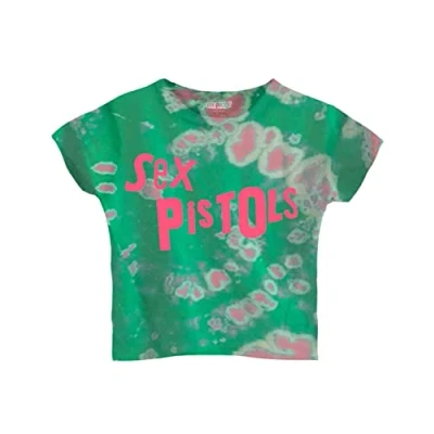 Image of Sex Pistols The Crop Top Shirt Band Logo Official Womens Green Dye Wash M