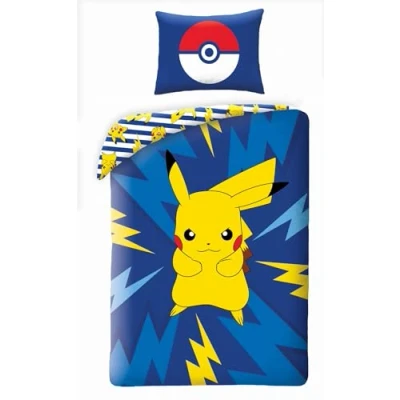 Image of Halantex POKEMON PIKACHU Electric Reversible Bed Set Single 2 Pieces Duvet Cover 140 x 200 cm and Pillowcase 70 90 100% Cotton Ökö Tex Standard 100