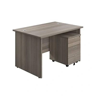 Image of Office Hippo Panel Desk with 2 Mobile Storage Including Filing Drawer, A4, Foolscap, MFC, Grey Oak, 120 x 80 73 cm