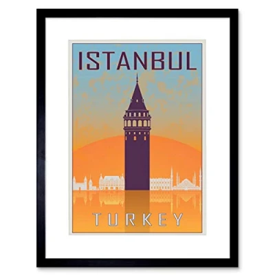 Image of Wee Blue Coo Travel Istanbul Turkey Galata Tower Byzantine Framed Wall Art Print