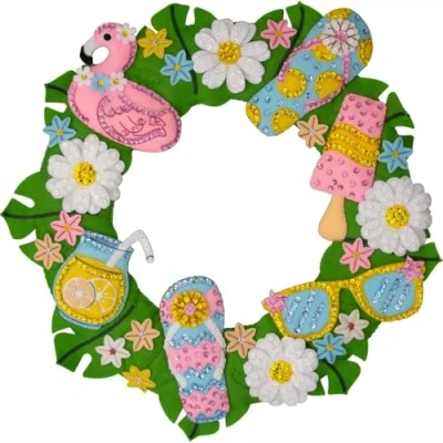Image of Bucilla, Summer Fun, Felt Applique Wreath Making Kit, Perfect for Holiday DIY Arts and Crafts, 89706E