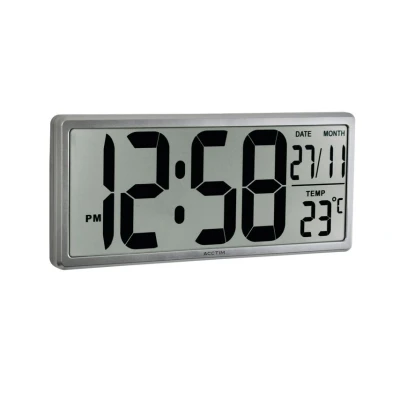 Image of Acctim Date Keeper Jumbo LCD Wall/Desk Silver Clock with Autoset Technology