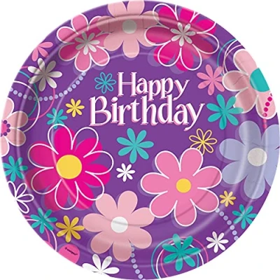 Image of Unique 40275EU Eco Friendly Paper Plates 23 cm Birthday Blossoms Party 8 Count (Pack of 1)