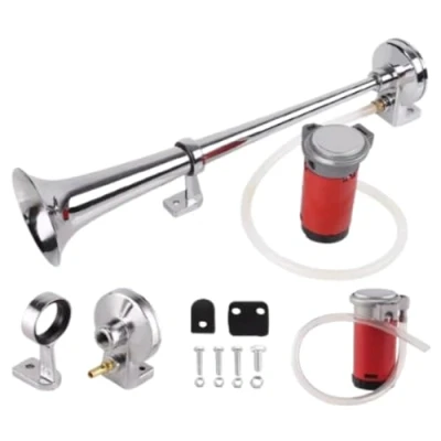 Image of 150DB Super Loud 12V Single Trumpet Air Horn Compressor Chrome Finish Ideal Vehicles for Truck Lorry Boat &amp; Train Tube