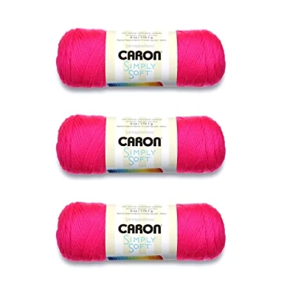 Image of Caron Simply Soft Neon Pink Yarn 3 Pack of 170g/6oz Acrylic 4 Medium (Worsted) 315 Yards Knitting/Crochet