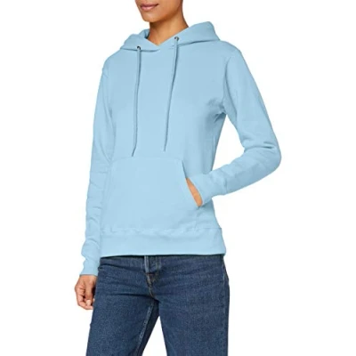 Image of Fruit of the Loom Women&#039;s Pull over Classic Hooded Sweatshirt Clasic, Blue (Sky Blue), XS UK