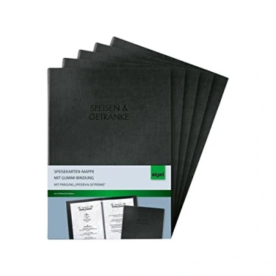 Image of Sigel 5 x Grammalogue Speisekarten Workbook with Rubber Bound A5 Envelopes 4 Lettering Black Blind