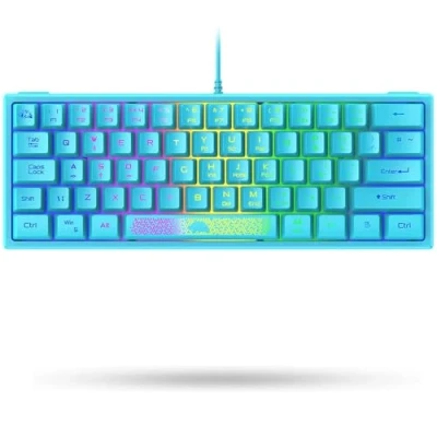 Image of LexonElec K61 60% Percent Compact Gaming Keyboard Blue Keycaps UK Layout, RGB Illuminated LED Backlit Light up Wired Mechanical Feel Ergonomic Shortcut for PC Laptop MAC Gamer Travel