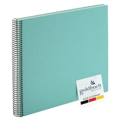 Image of goldbuch Bella Vista, Linen Memory, Spiral Bound, 40 Pages, Book for Gluing, Photo Album, Paper, Aqua (White Sides), ca. 35 x 30 2,8 cm