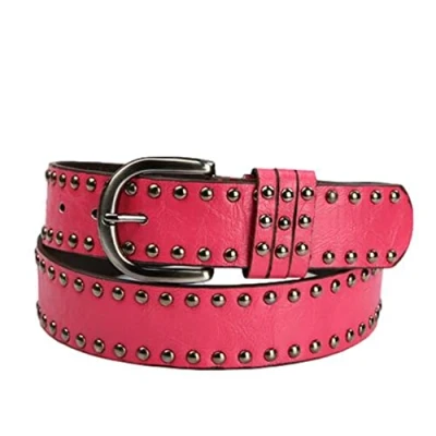 Image of Idopy Gothic Punk Women`s Circle Studded Rivet Faux Leather Belt Rose Red